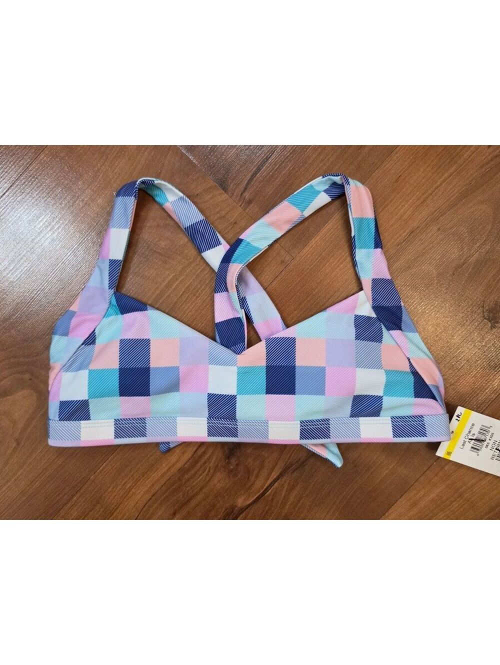 NWT Raisins Girls Malibu Bikini Top Swimsuit Siz 12, Pastel Plaid, #176